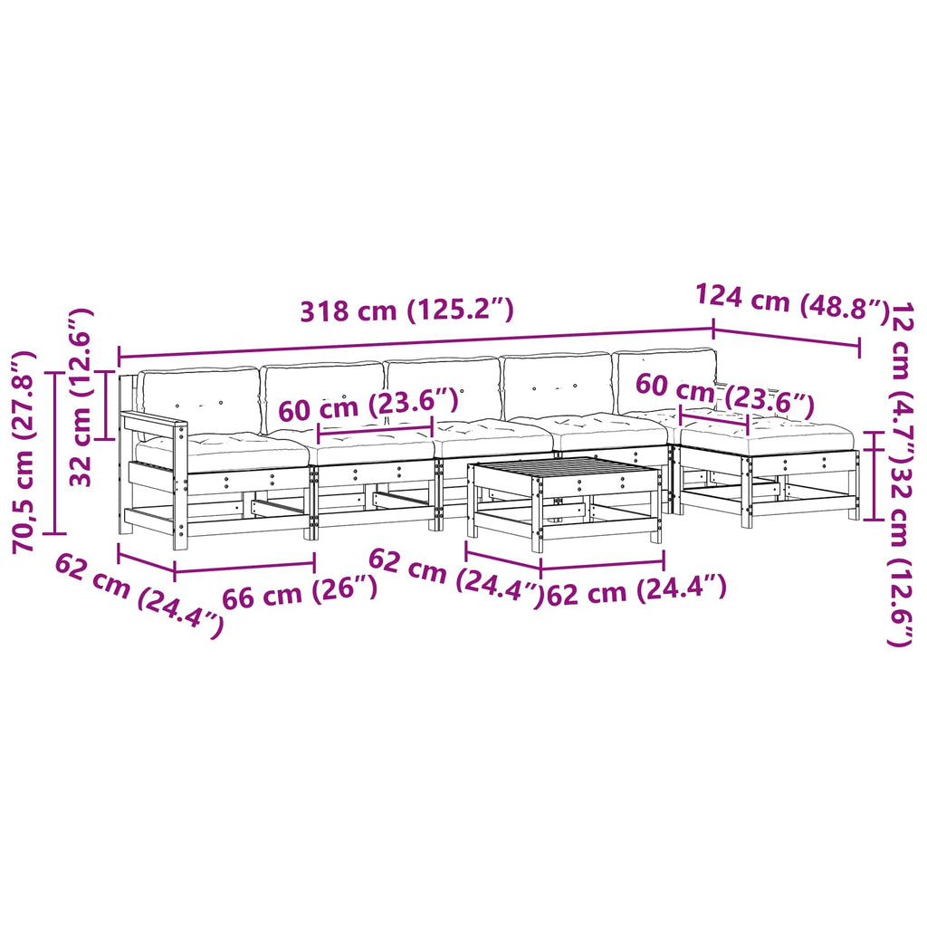 Conjunto de Sofás de Jardín 7 pcs Marrón Cera
