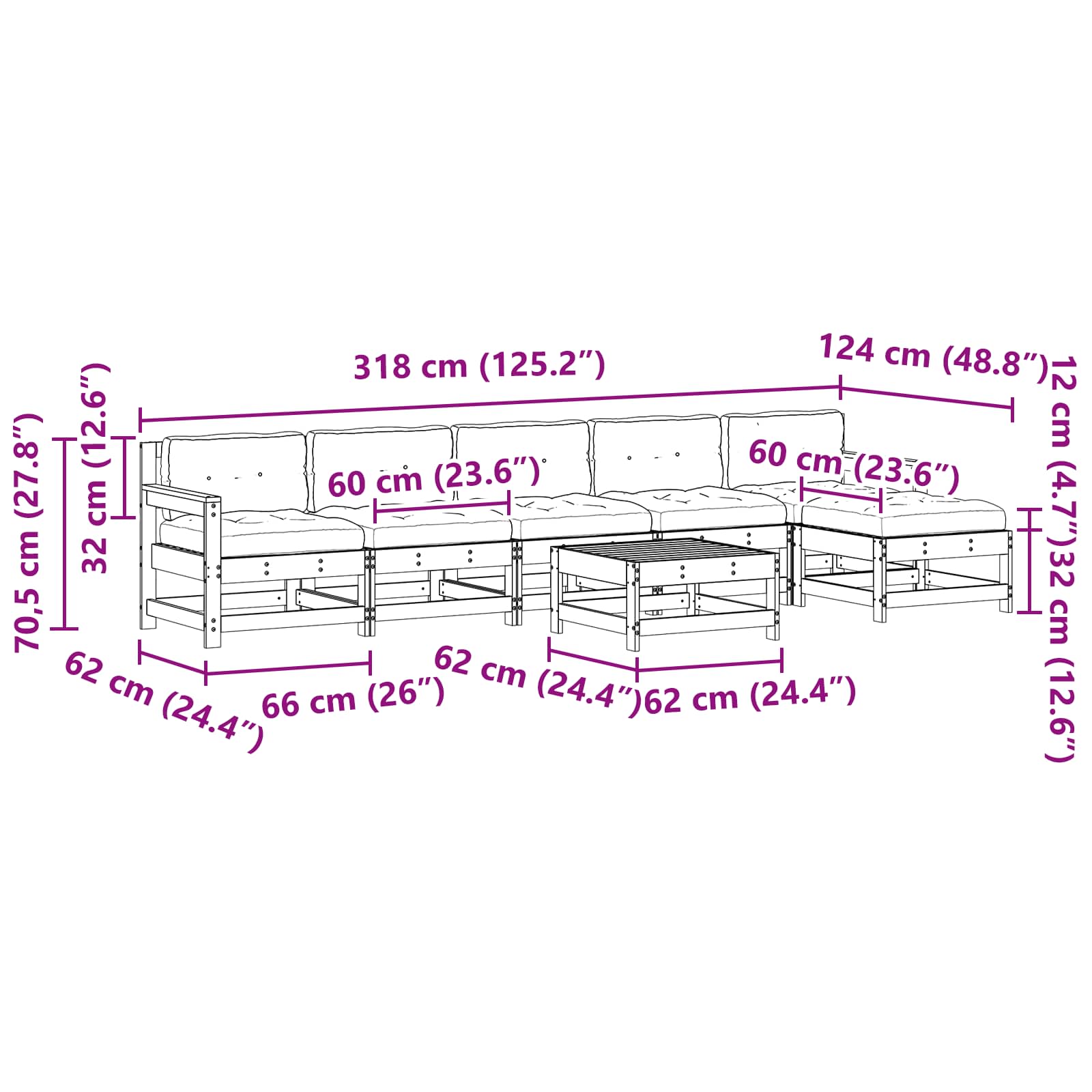 Conjunto de Sofás de Jardín 7 pcs Marrón Cera