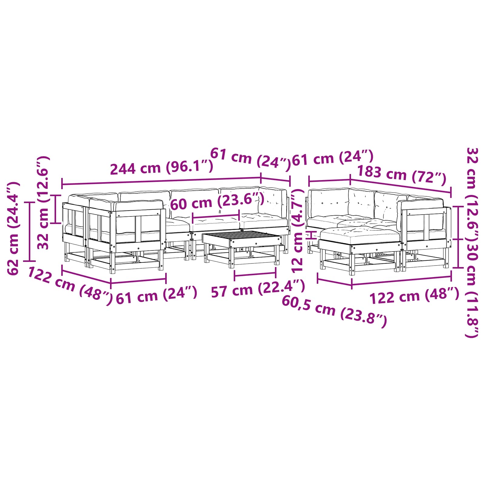 Conjunto de Sofás de Jardín 33 pcs Marrón Cera