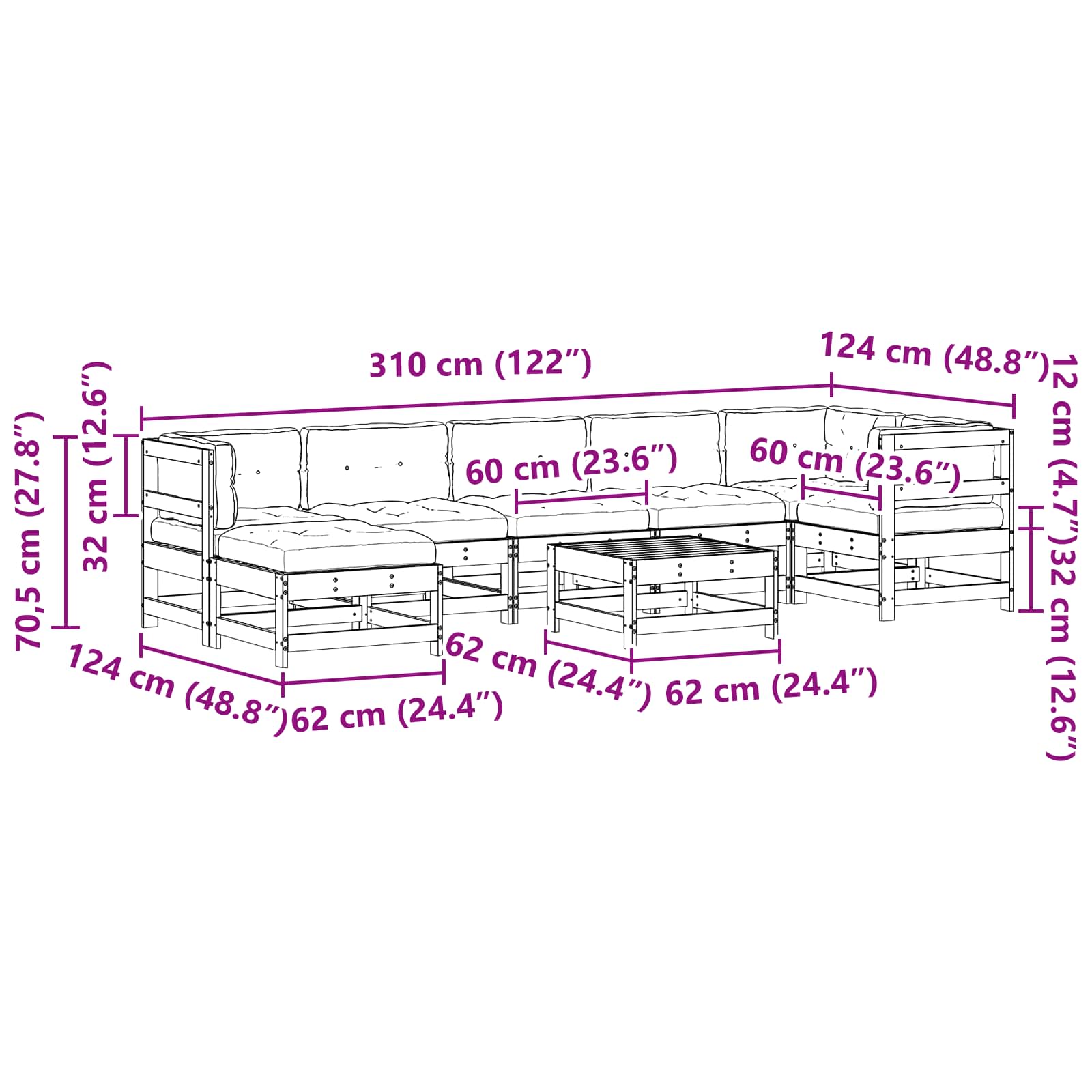 Conjunto de Sofás de Jardín 8 pcs Marrón Cera