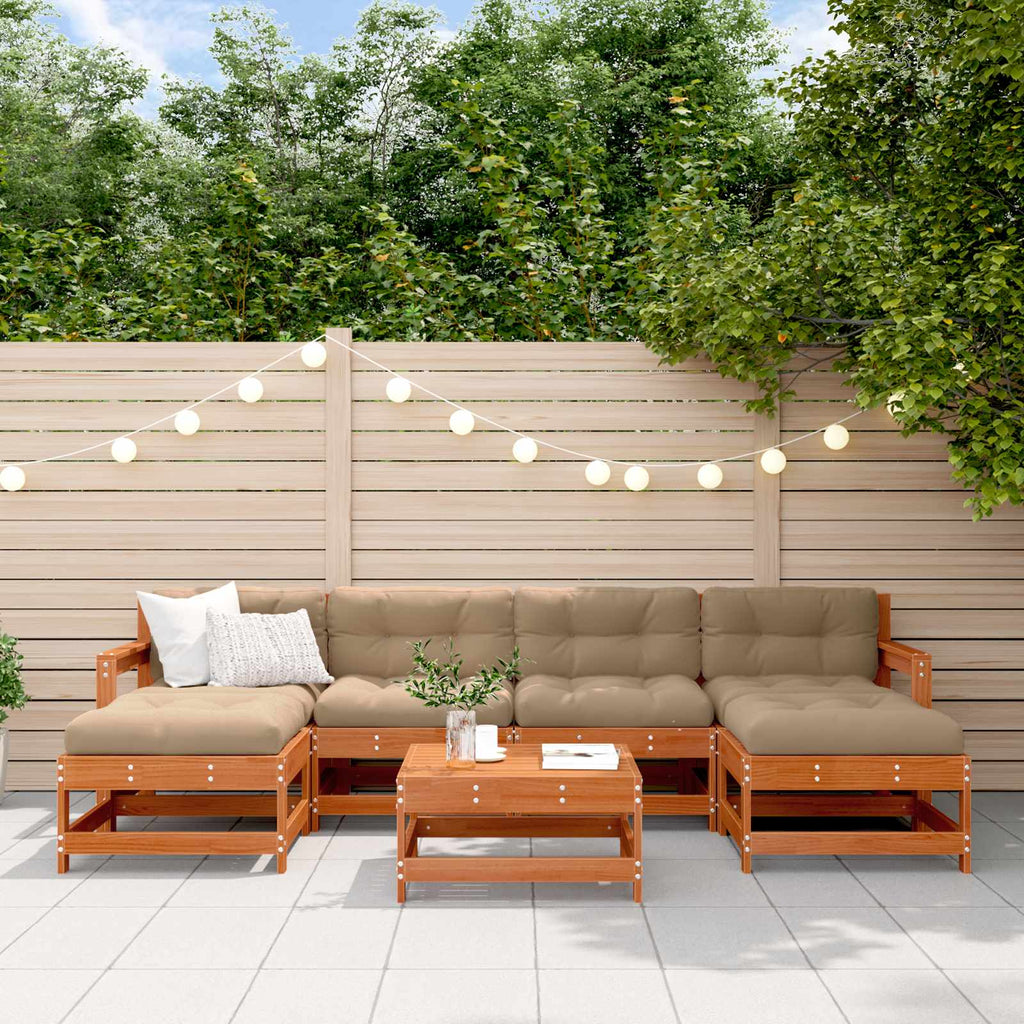 Conjunto de Sofás de Jardín 7 pcs Marrón Cera Pino macizo