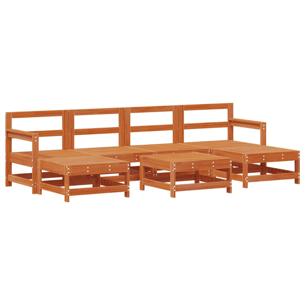 Conjunto de Sofás de Jardín 7 pcs Marrón Cera Pino macizo