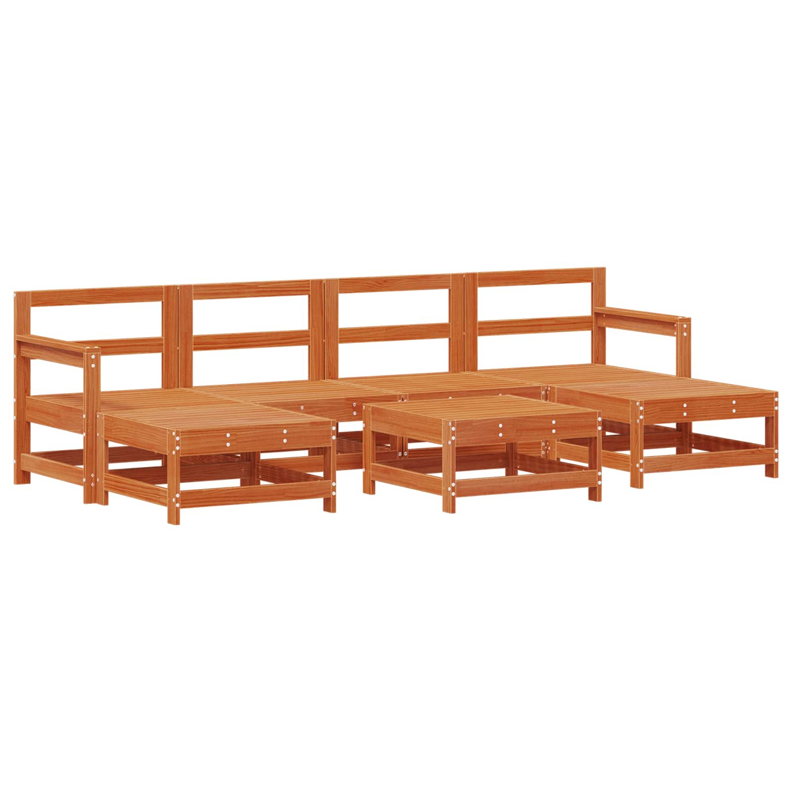 Conjunto de Sofás de Jardín 7 pcs Marrón Cera Pino macizo