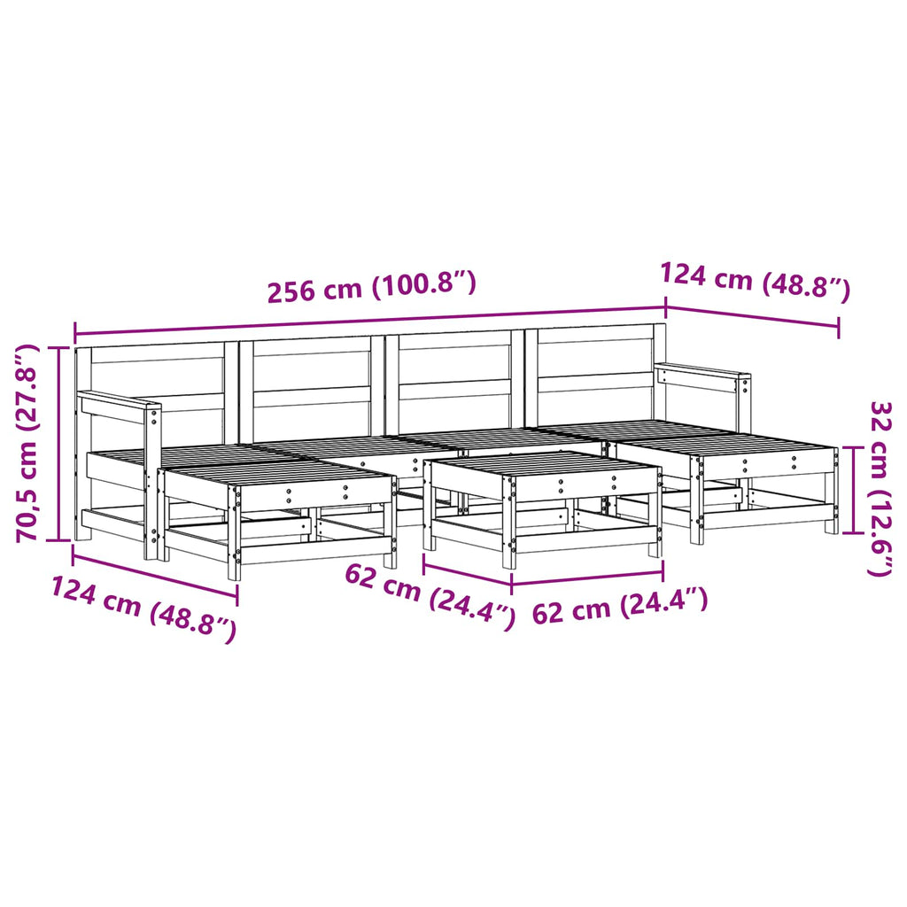 Conjunto de Sofás de Jardín 7 pcs Marrón Cera Pino macizo