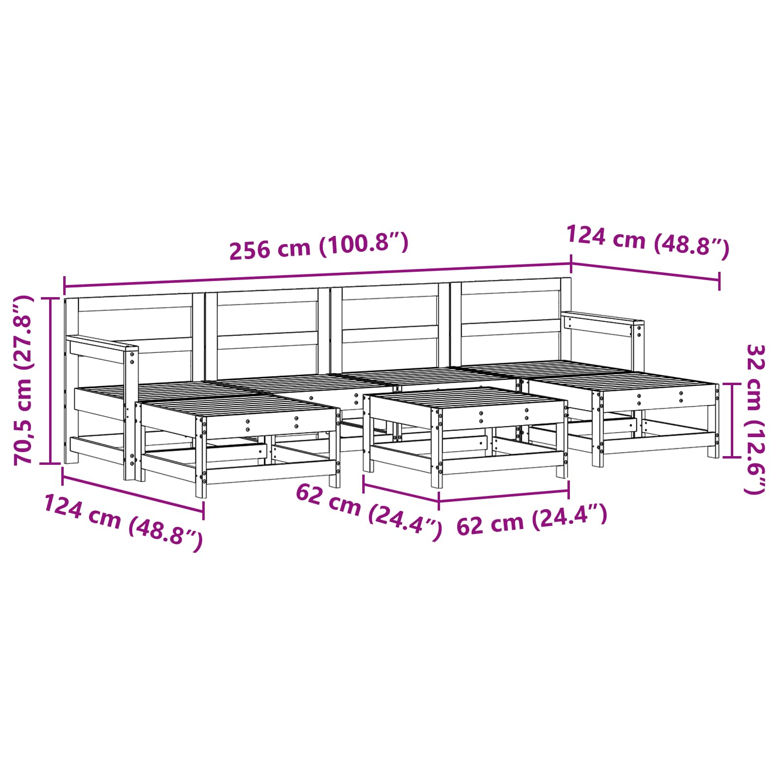 Conjunto de Sofás de Jardín 7 pcs Marrón Cera Pino macizo