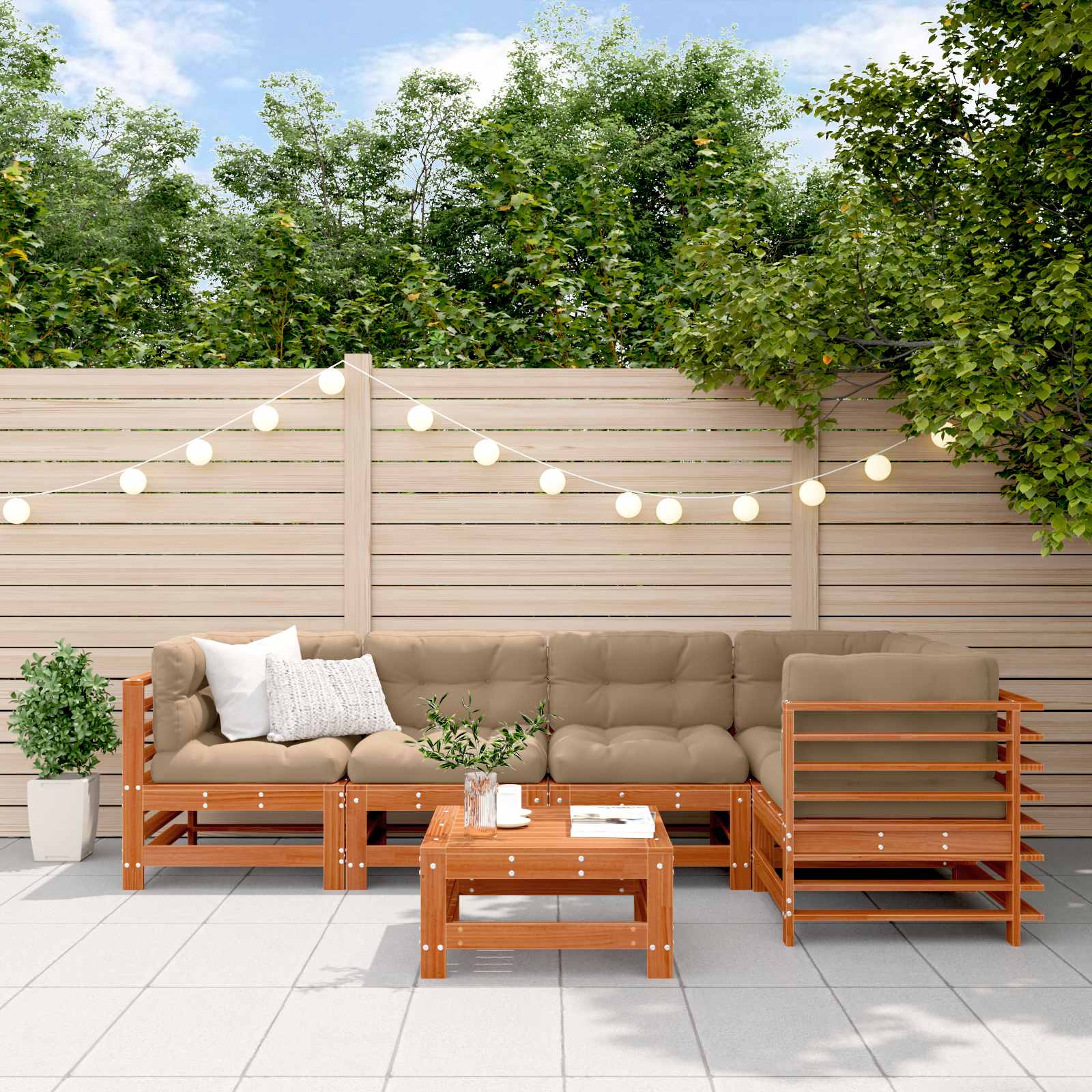 Conjunto de Sofás de Jardín 5 pcs Marrón Cera