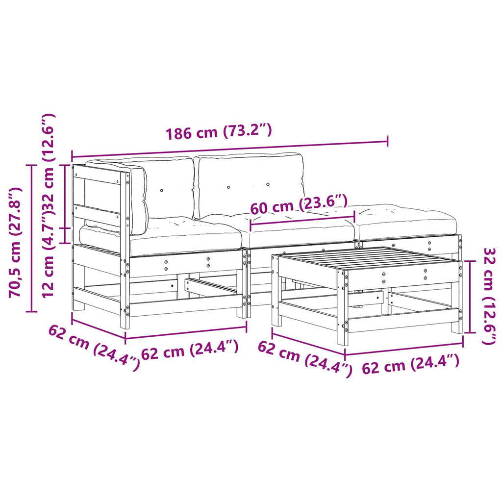 Conjunto de Sofás de Jardín 4 pcs Marrón Cera