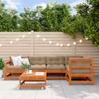 Conjunto de Sofás de Jardín 6 pcs Marrón Cera Pino macizo