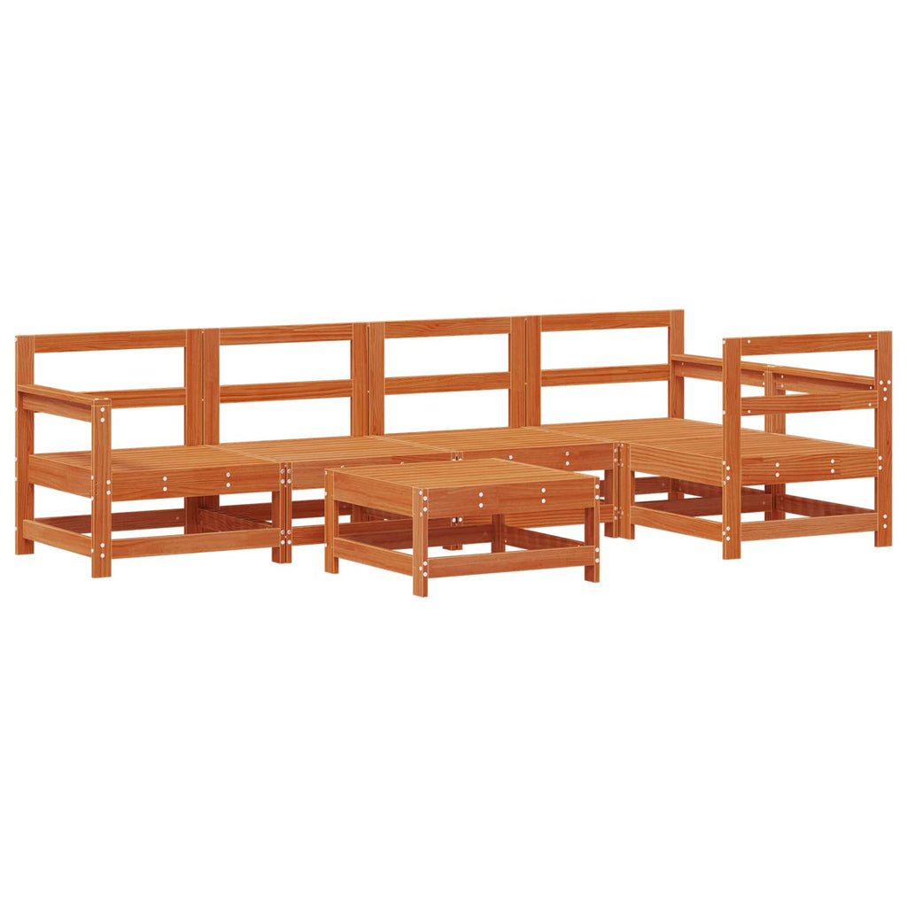 Conjunto de Sofás de Jardín 6 pcs Marrón Cera Pino macizo