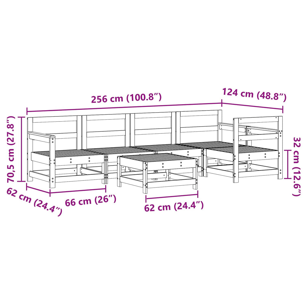 Conjunto de Sofás de Jardín 6 pcs Marrón Cera Pino macizo