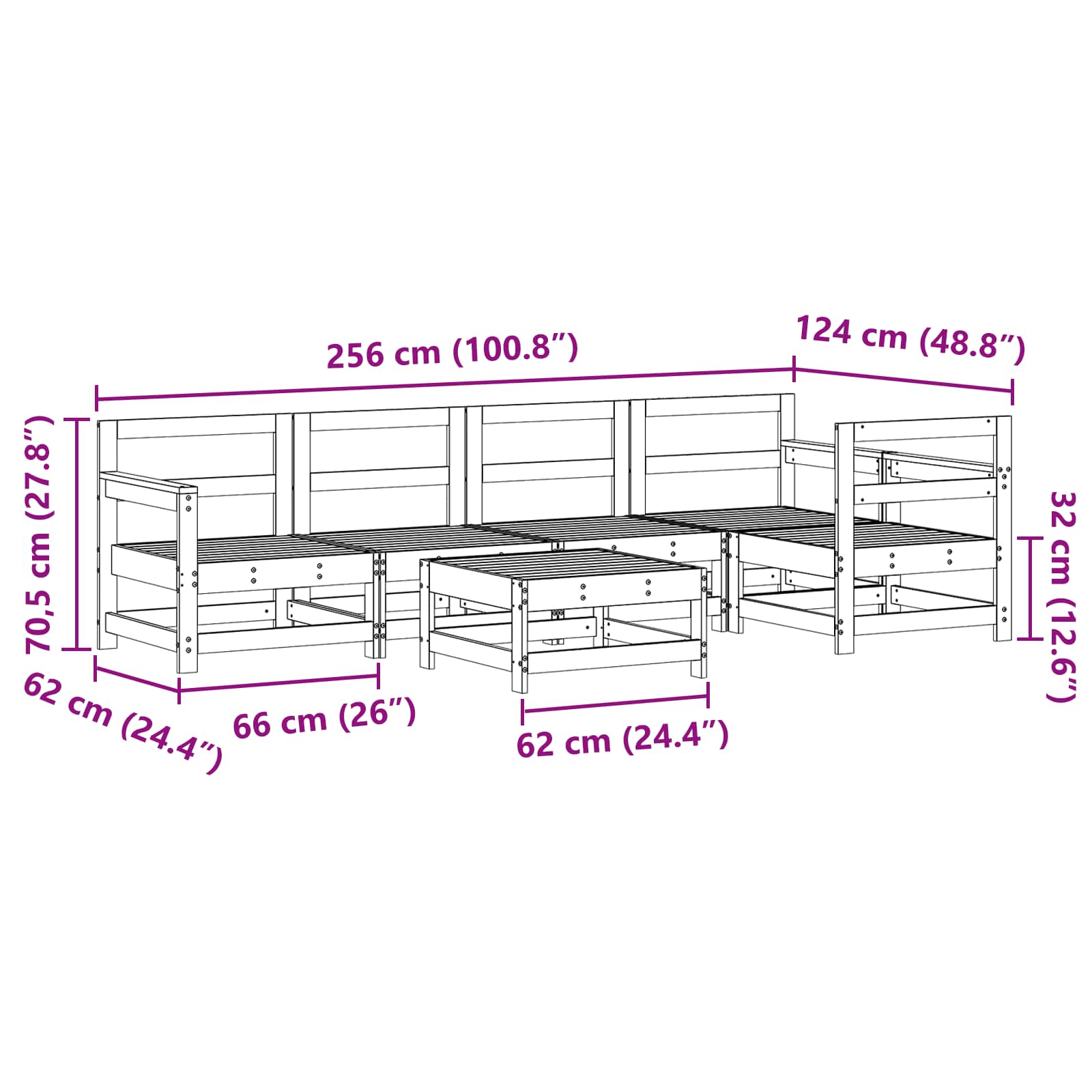 Conjunto de Sofás de Jardín 6 pcs Marrón Cera Pino macizo