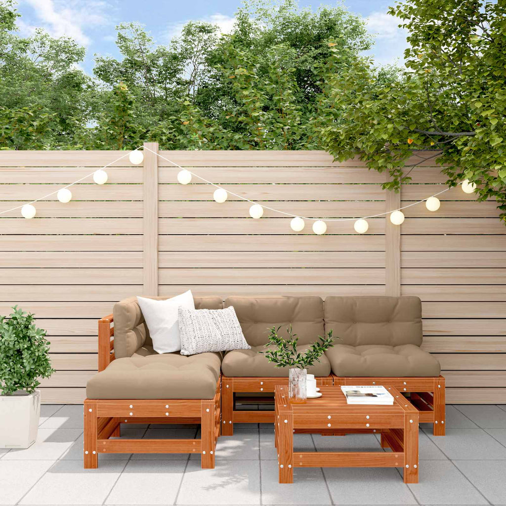 Conjunto de Sofás de Jardín 5 pcs Marrón Cera Pino macizo