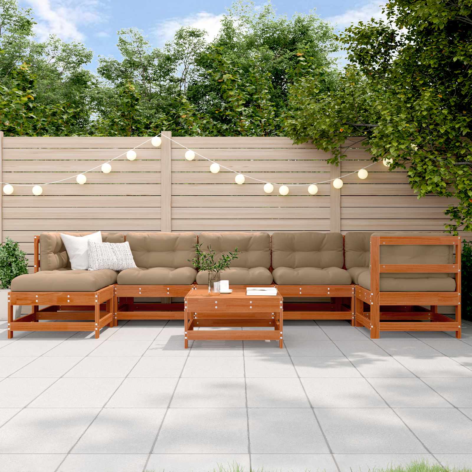 Conjunto de Sofás de Jardín 8 pcs Marrón Cera Pino macizo
