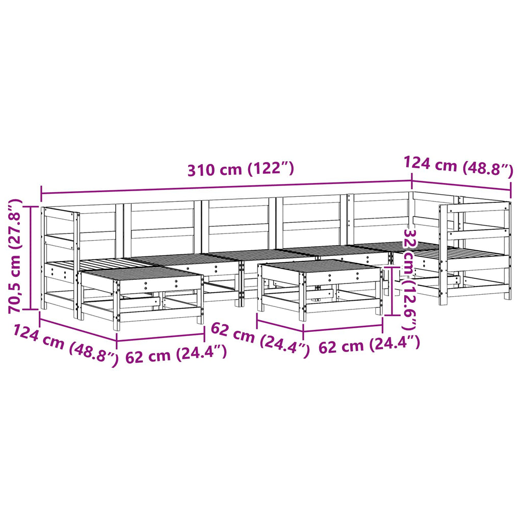 Conjunto de Sofás de Jardín 8 pcs Marrón Cera Pino macizo
