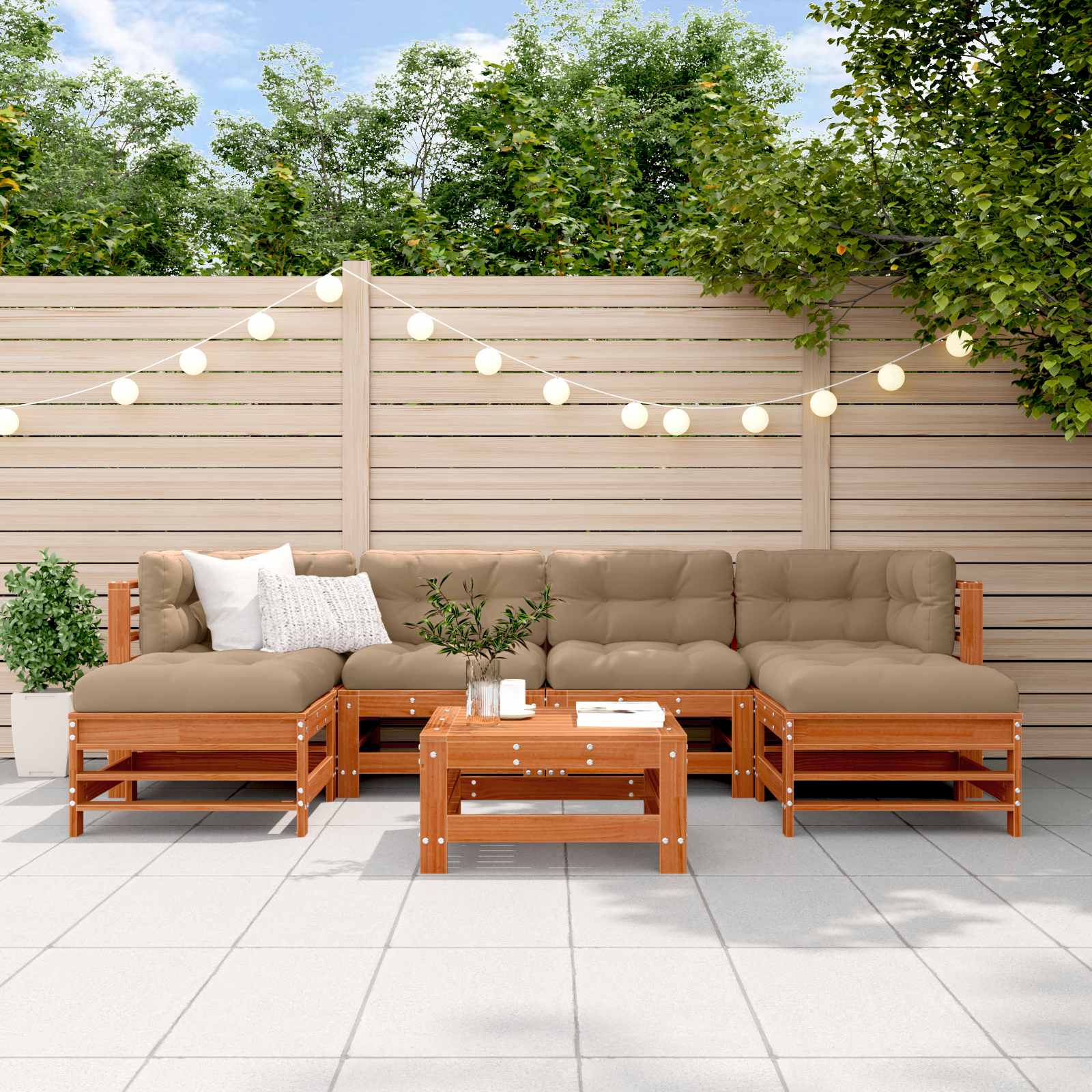 Conjunto de Sofás de Jardín 7 pcs Marrón Cera