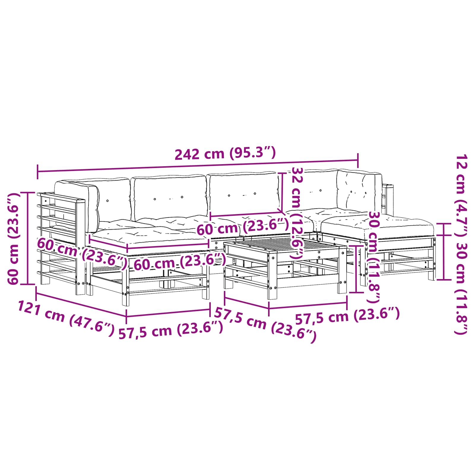 Conjunto de Sofás de Jardín 7 pcs Marrón Cera