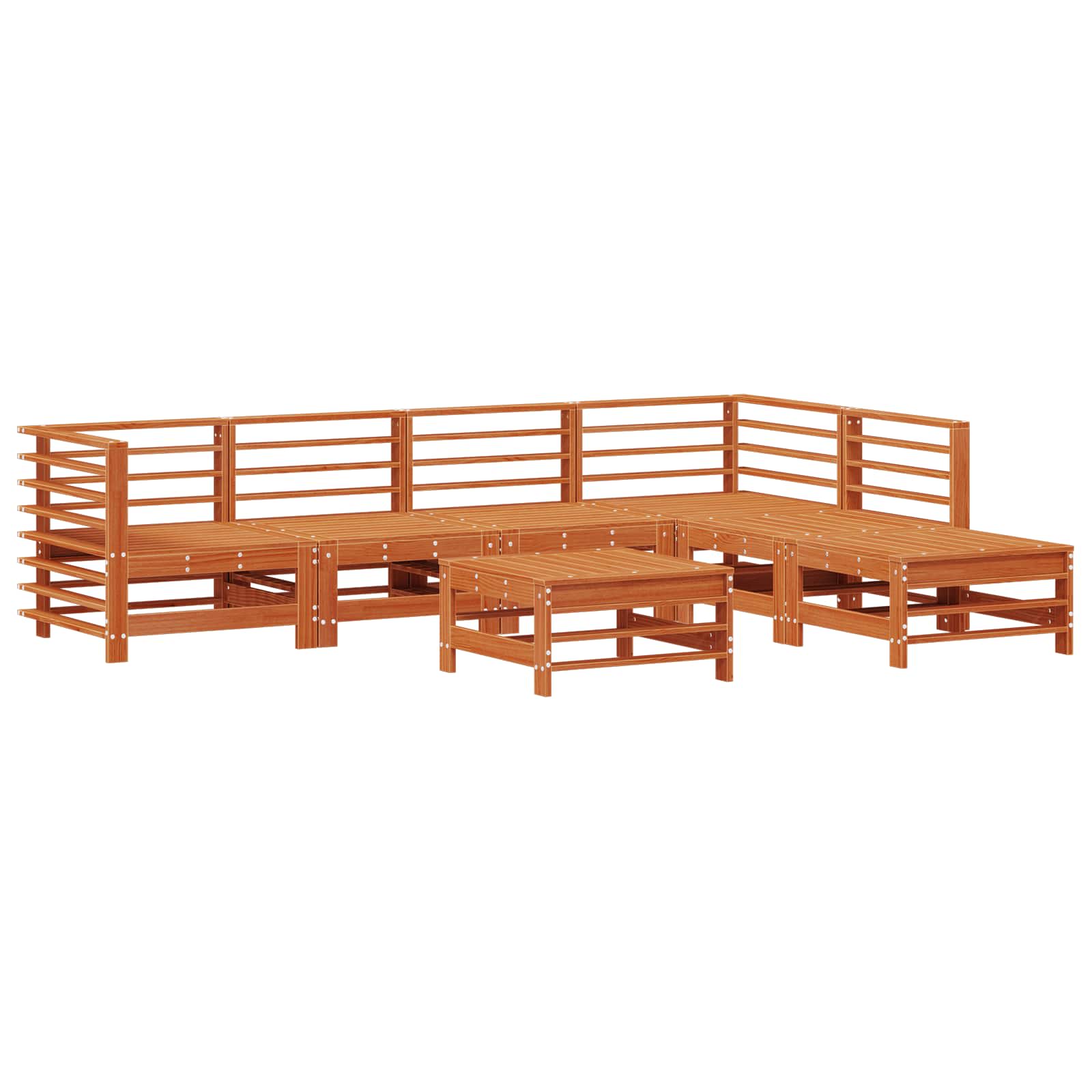 Conjunto de Sofás de Jardín 7 pcs Marrón Cera Pino macizo