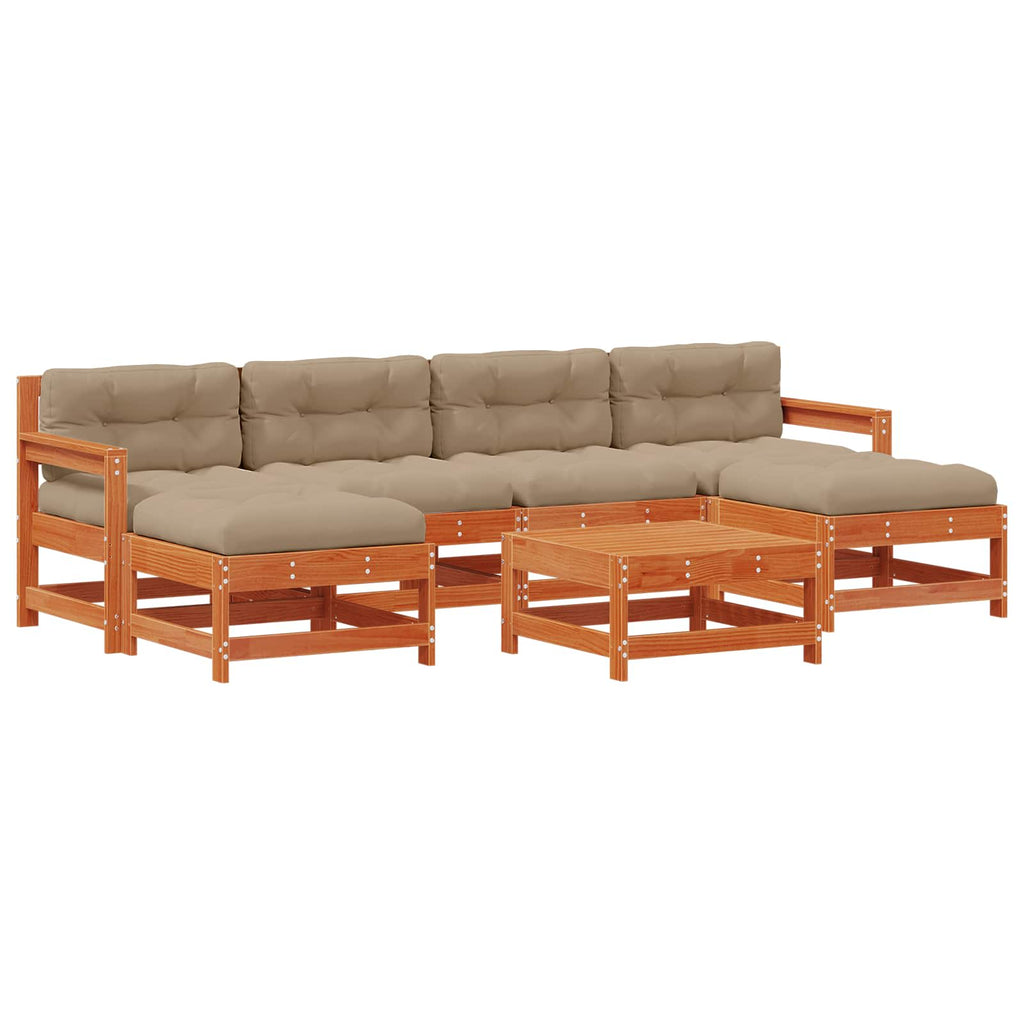 Conjunto de Sofás de Jardín 7 pcs Pino Marrón Encerado
