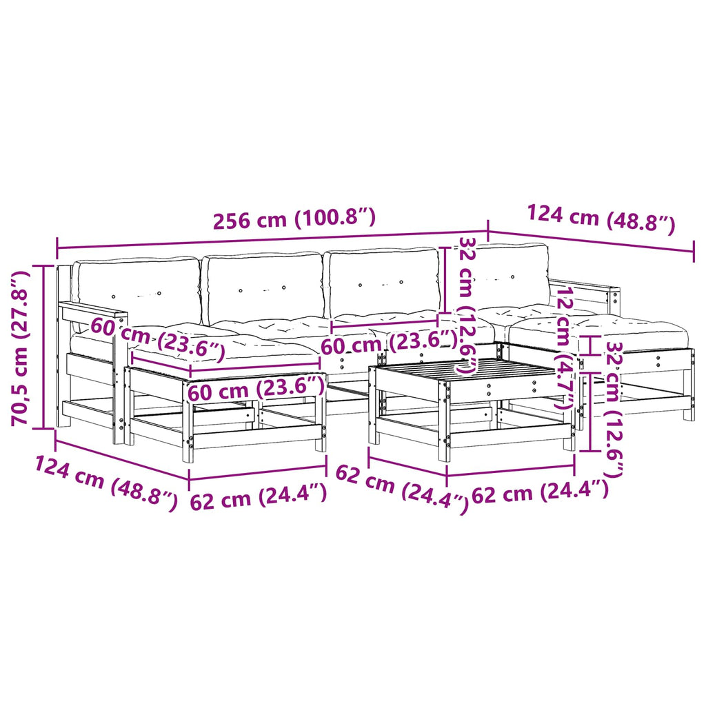 Conjunto de Sofás de Jardín 7 pcs Pino Marrón Encerado