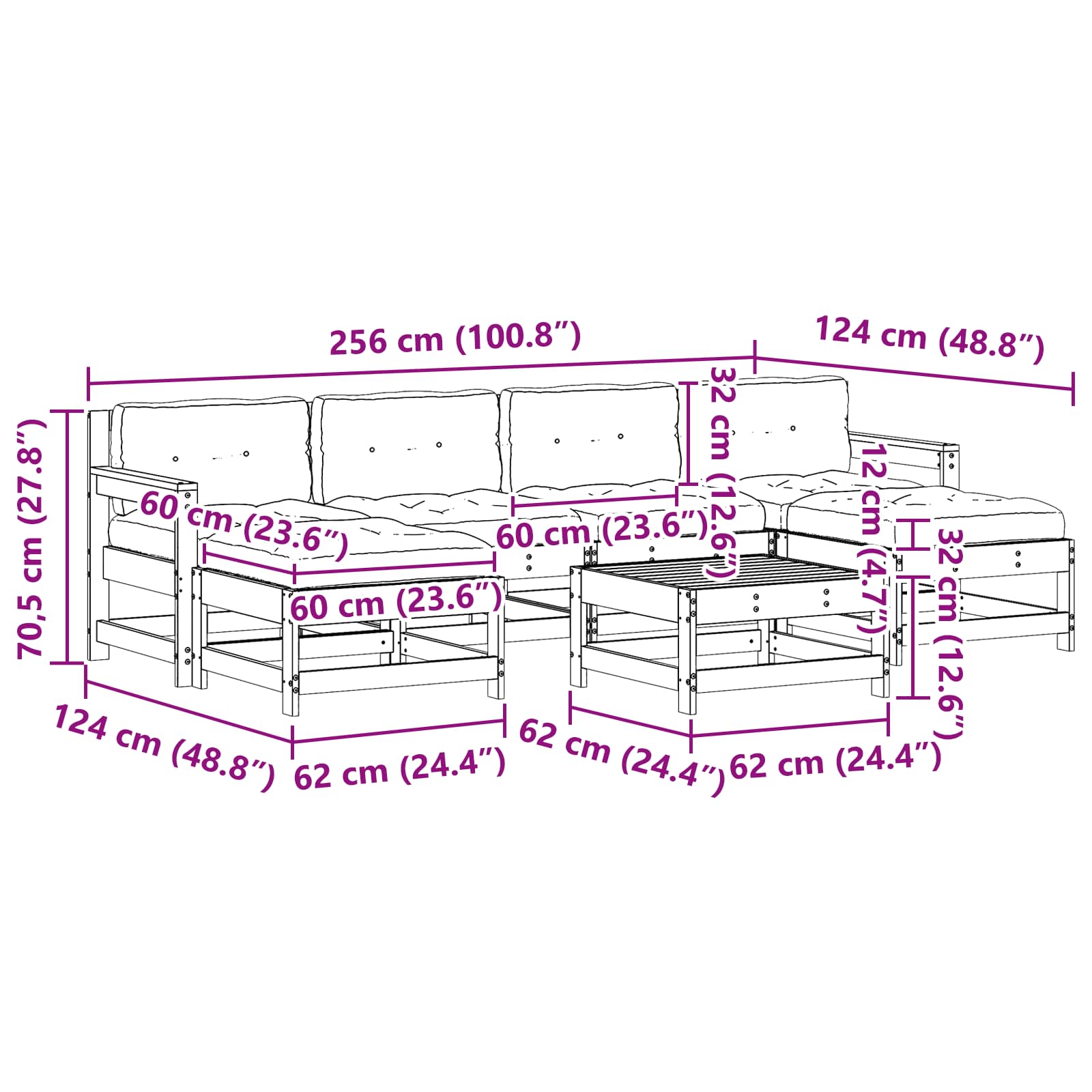 Conjunto de Sofás de Jardín 7 pcs Pino Marrón Encerado