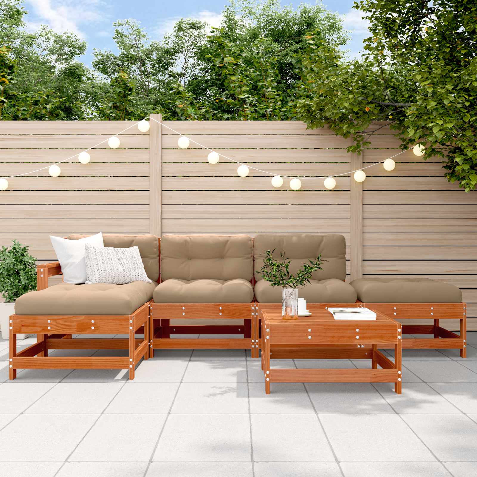 Conjunto de Sofás de Jardín 6 pcs Marrón Cera