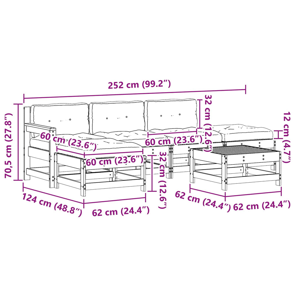 Conjunto de Sofás de Jardín 6 pcs Marrón Cera