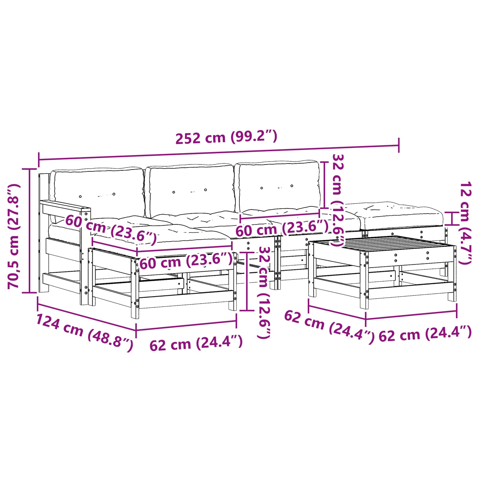 Conjunto de Sofás de Jardín 6 pcs Marrón Cera