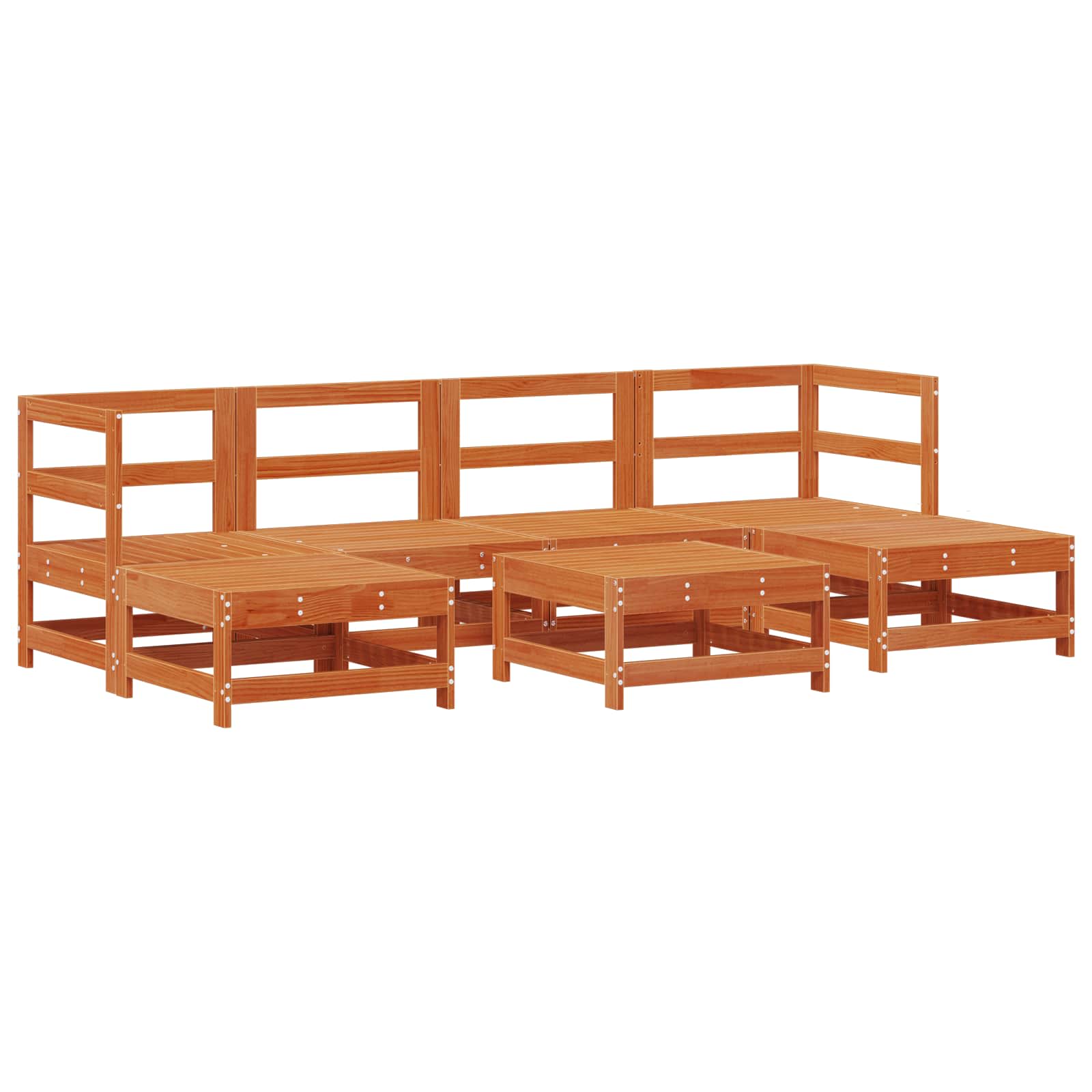Conjunto de Sofás de Jardín 7 pcs Marrón Cera Pino macizo