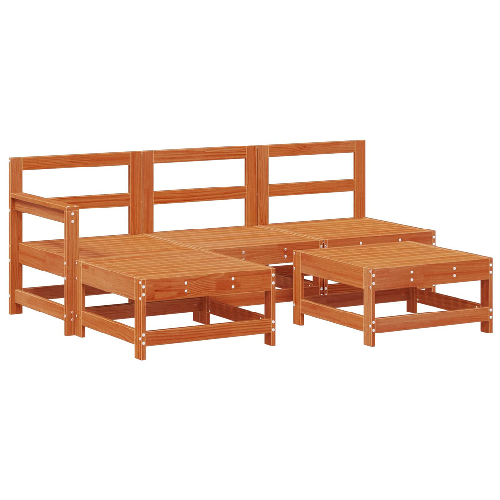 Conjunto de Sofás de Jardín 5 pcs Pino Marrón Encerado