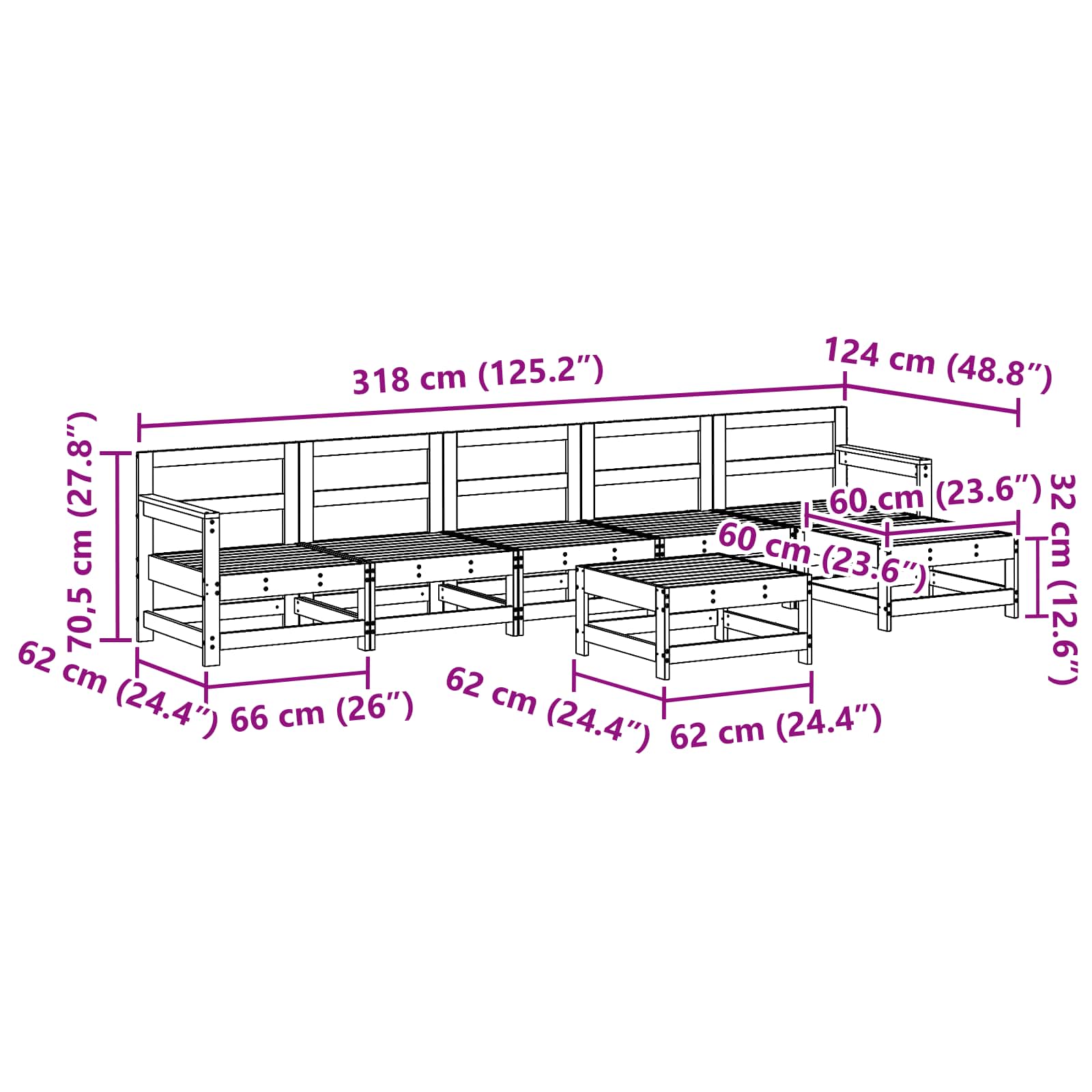 Conjunto de Sofás de Jardín 7 pcs Marrón Cera