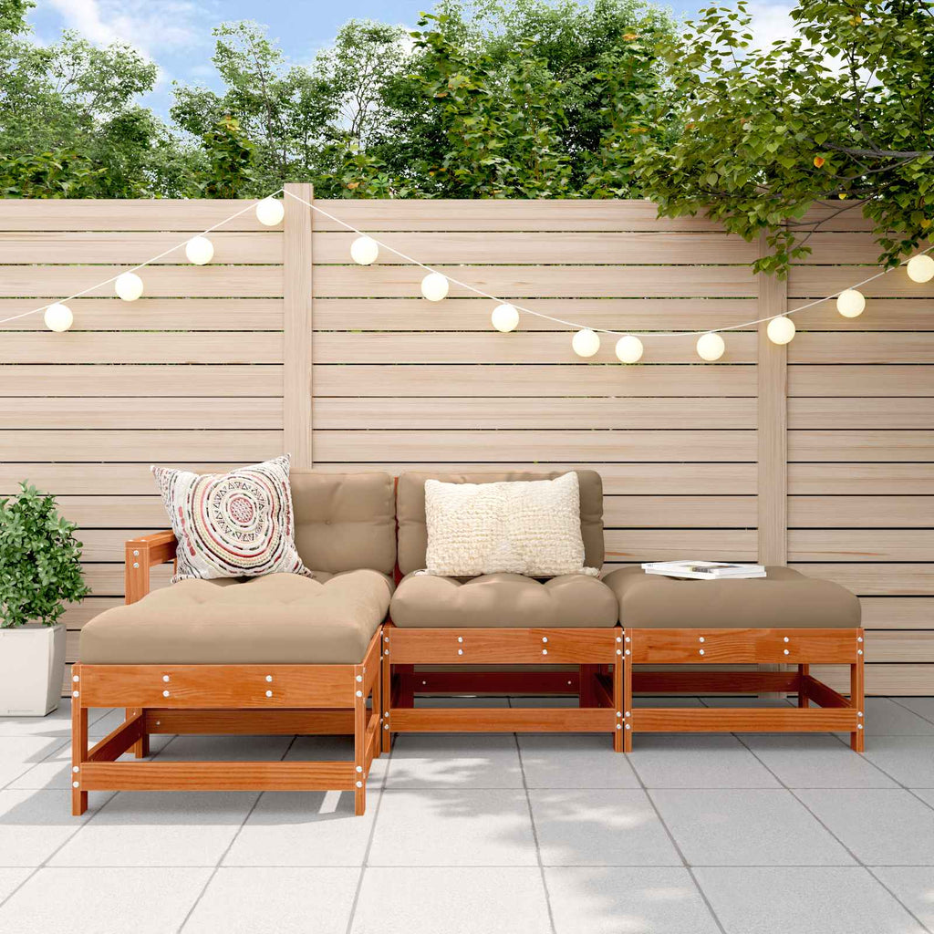 Conjunto de Sofás de Jardín 4 pcs Marrón Cera