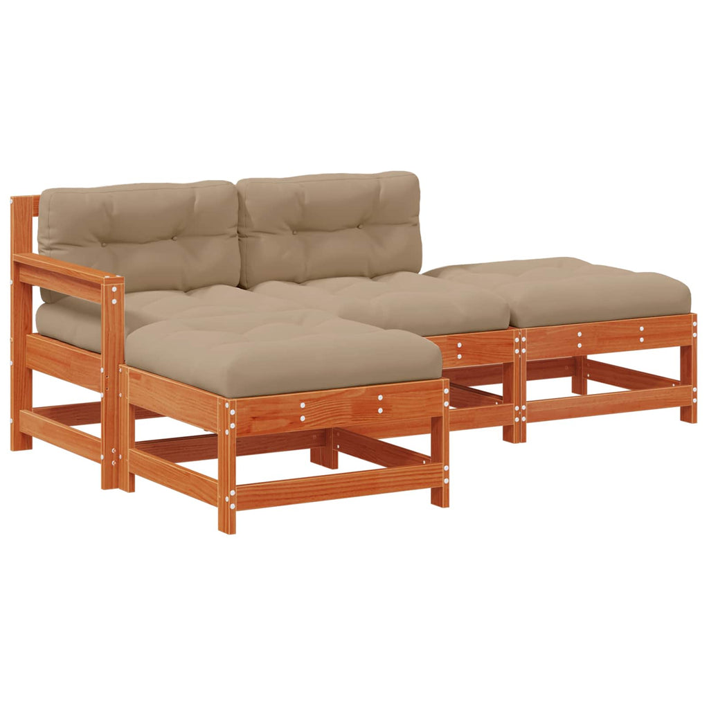 Conjunto de Sofás de Jardín 4 pcs Marrón Cera