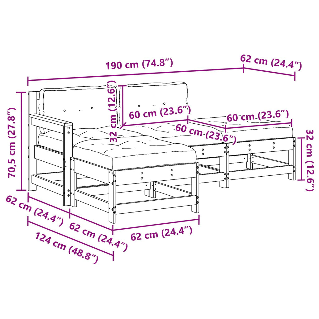 Conjunto de Sofás de Jardín 4 pcs Marrón Cera