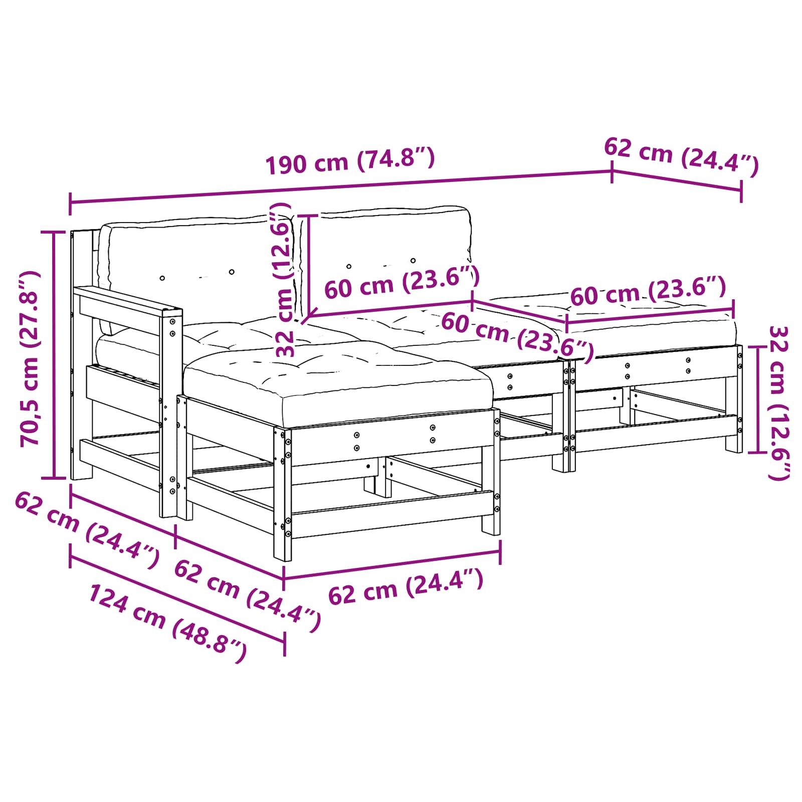 Conjunto de Sofás de Jardín 4 pcs Marrón Cera