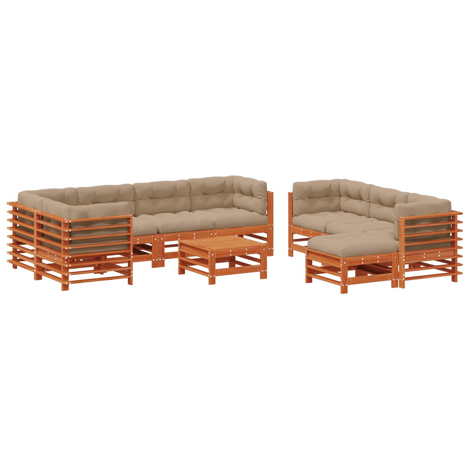 Conjunto de Sofás de Jardín 10 pcs Marrón Cera