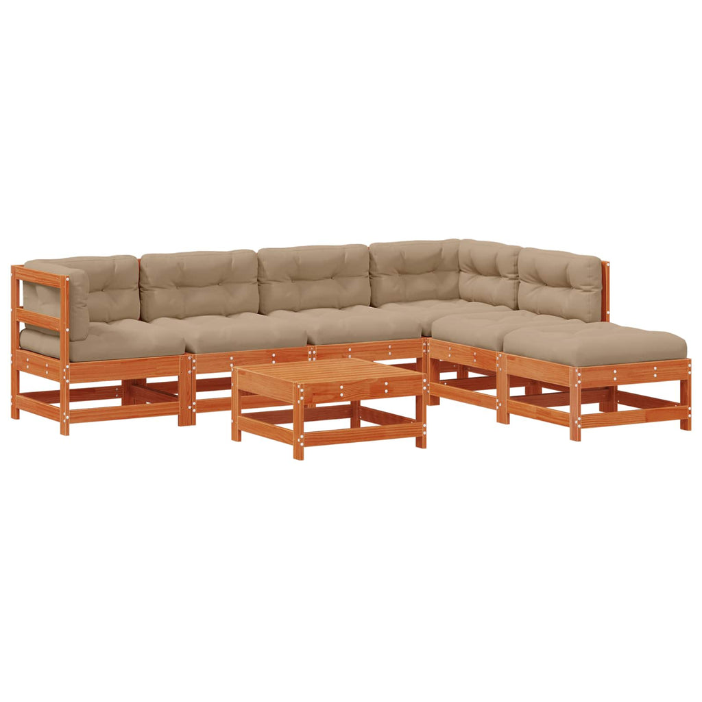 Conjunto de Sofás de Jardín 7 pcs Marrón Cera