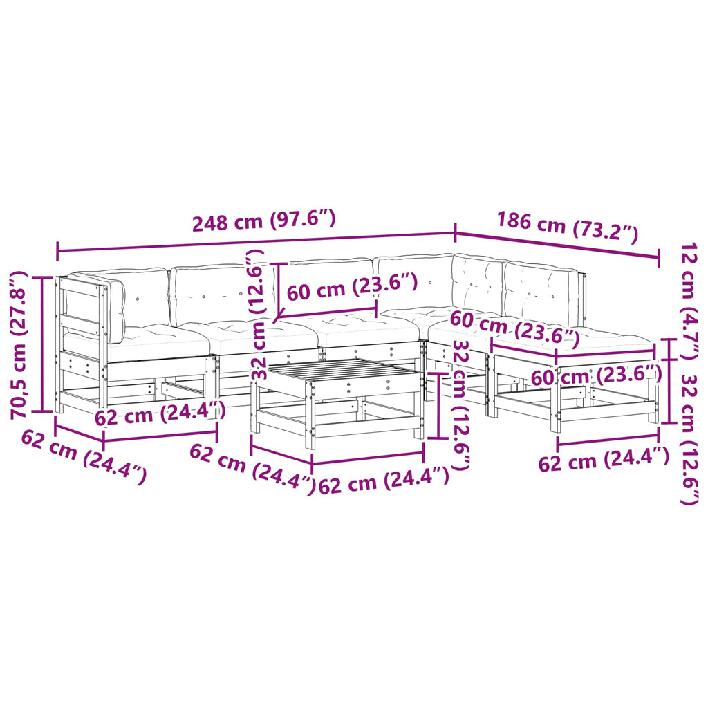 Conjunto de Sofás de Jardín 7 pcs Marrón Cera