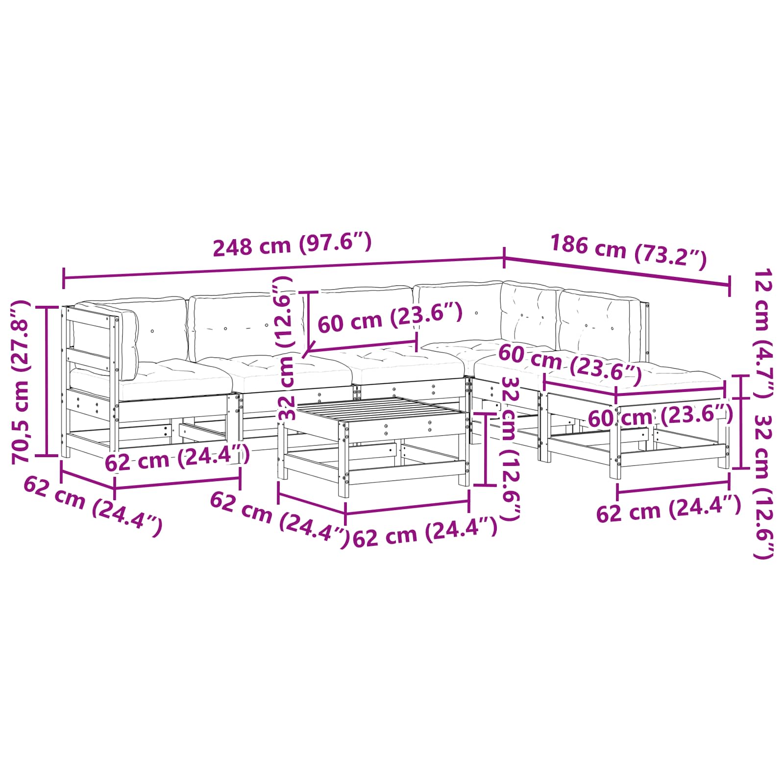 Conjunto de Sofás de Jardín 7 pcs Marrón Cera