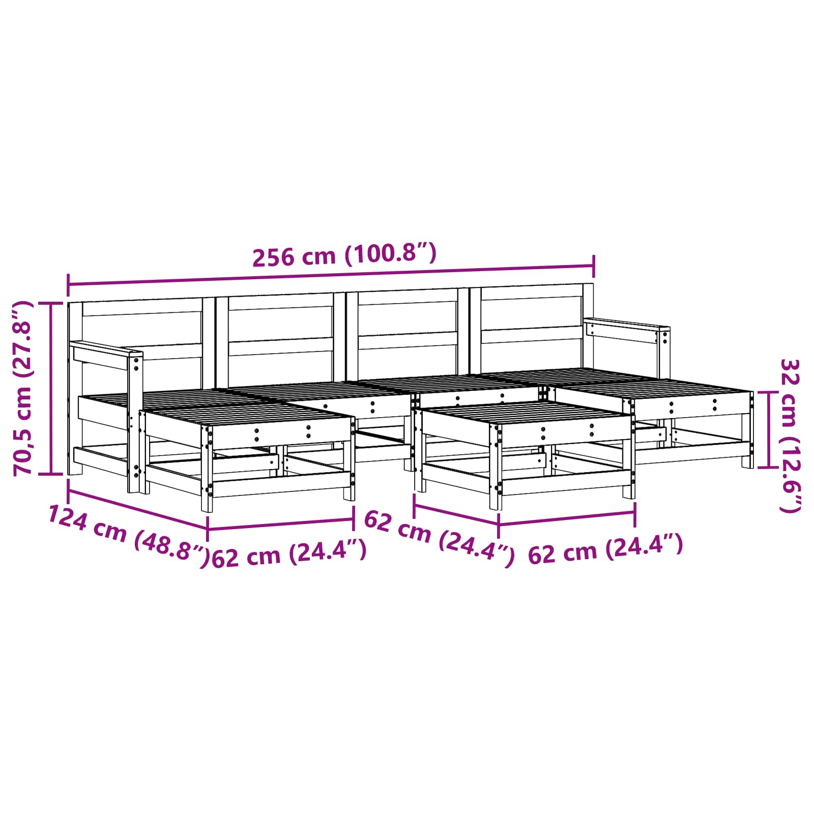Conjunto de Sofás de Jardín 6 pcs Marrón Cera Pino macizo