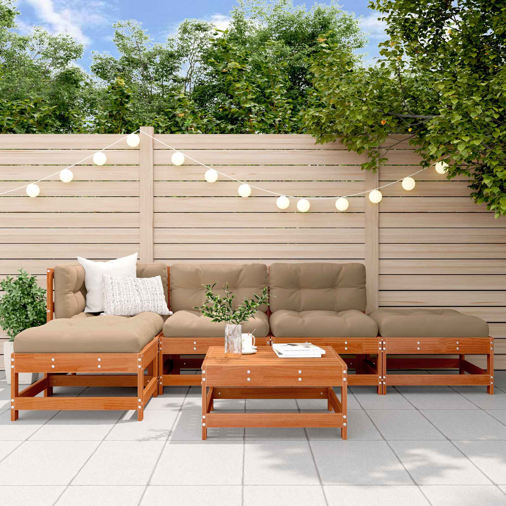Conjunto de Sofás de Jardín 5 pcs Pino Marrón Encerado