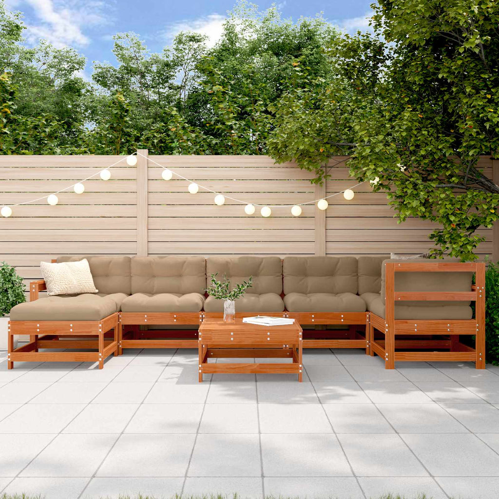 Conjunto de Sofás de Jardín 8 pcs Pino Marrón Encerado