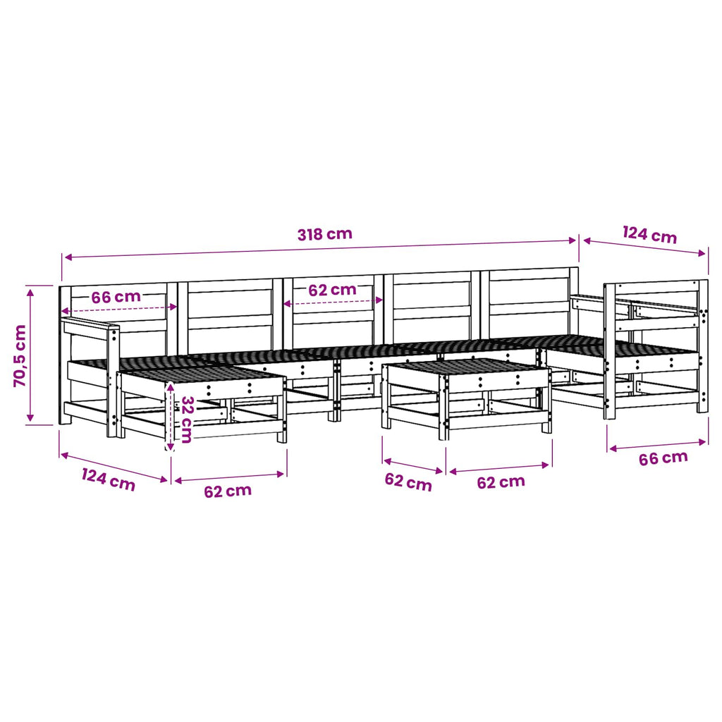 Conjunto de Sofás de Jardín 8 pcs Pino Marrón Encerado