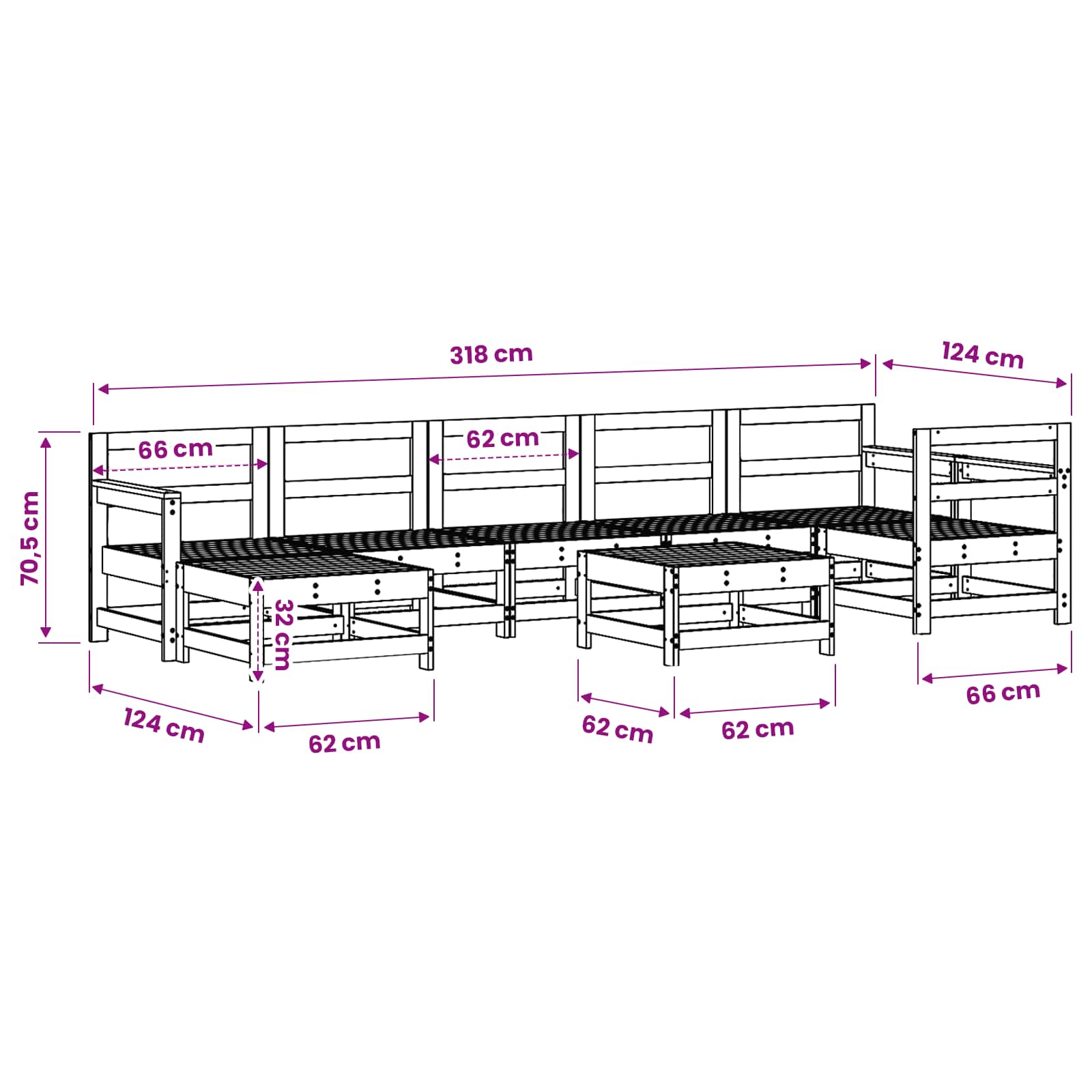 Conjunto de Sofás de Jardín 8 pcs Pino Marrón Encerado