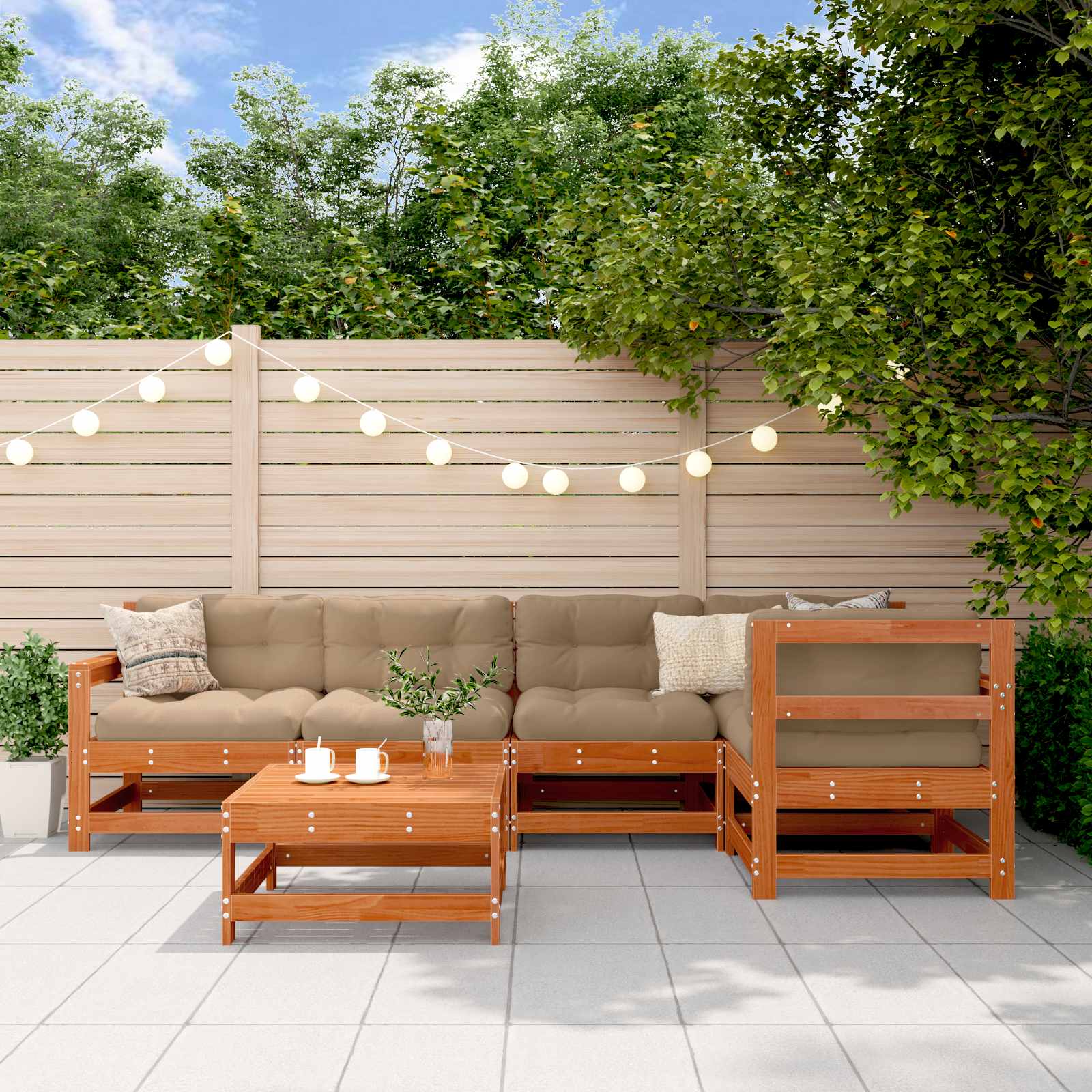 Conjunto de Sofás de Jardín 6 pcs Marrón Cera