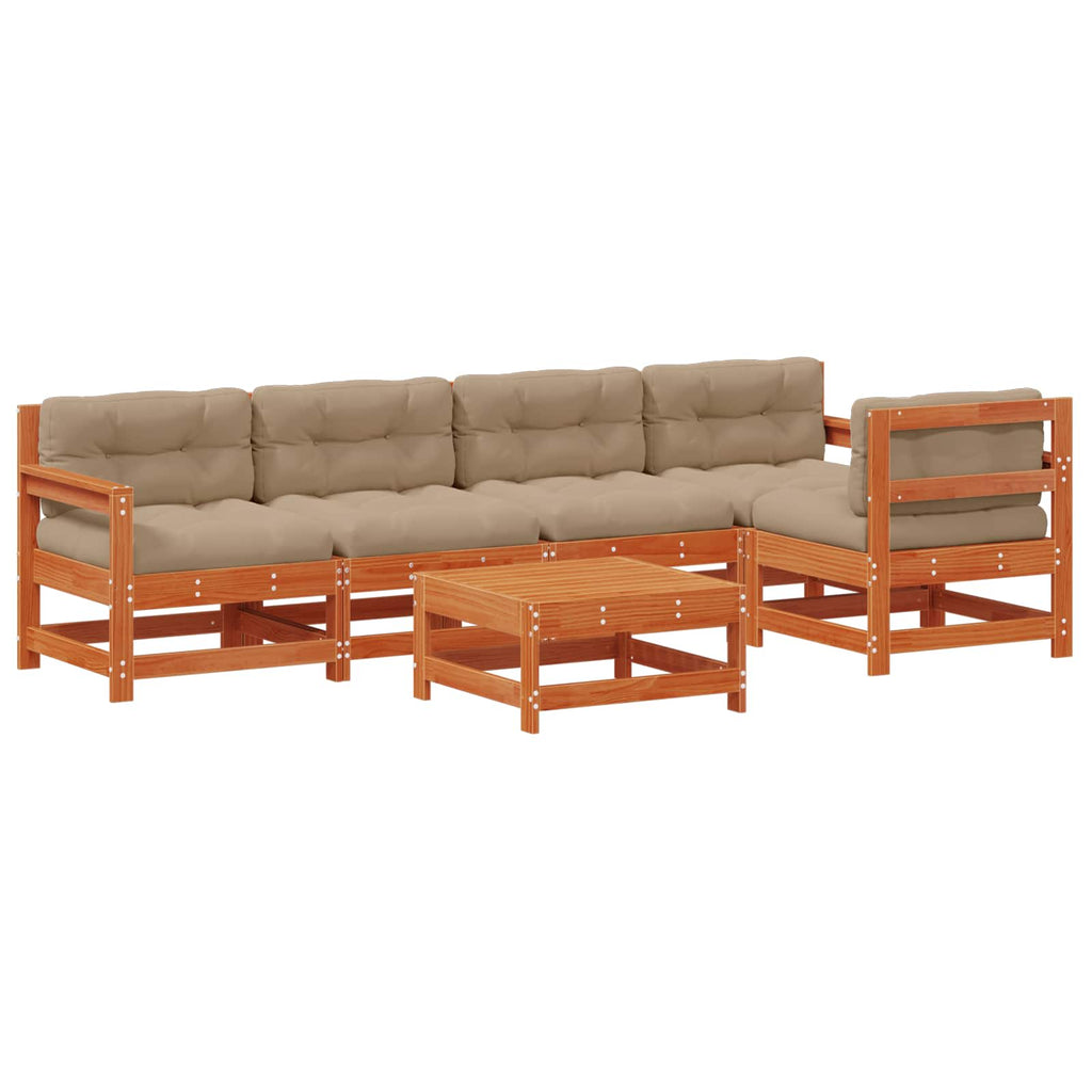 Conjunto de Sofás de Jardín 6 pcs Marrón Cera