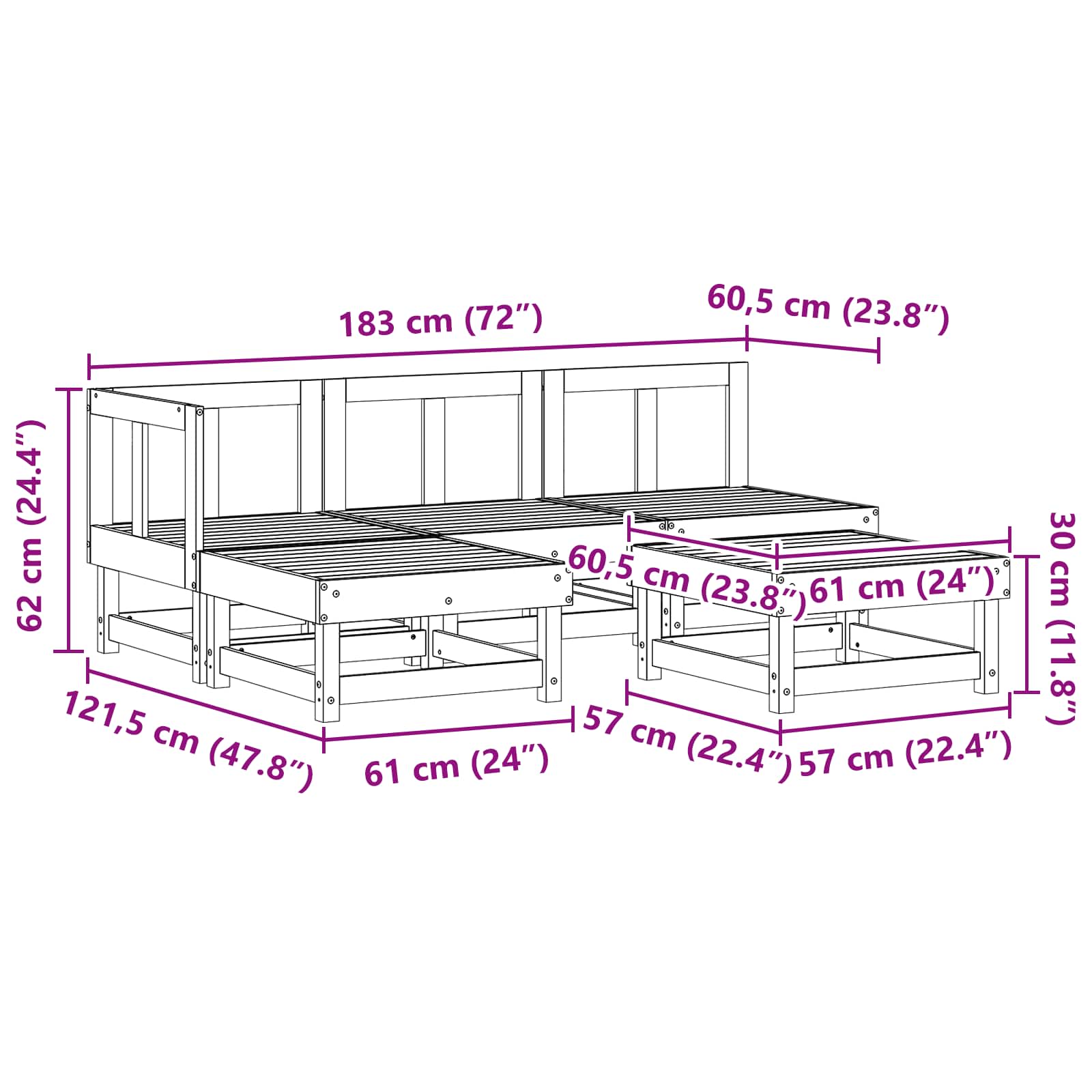 Conjunto de Sofás de Jardín 5 pcs Marrón Cera Pino macizo