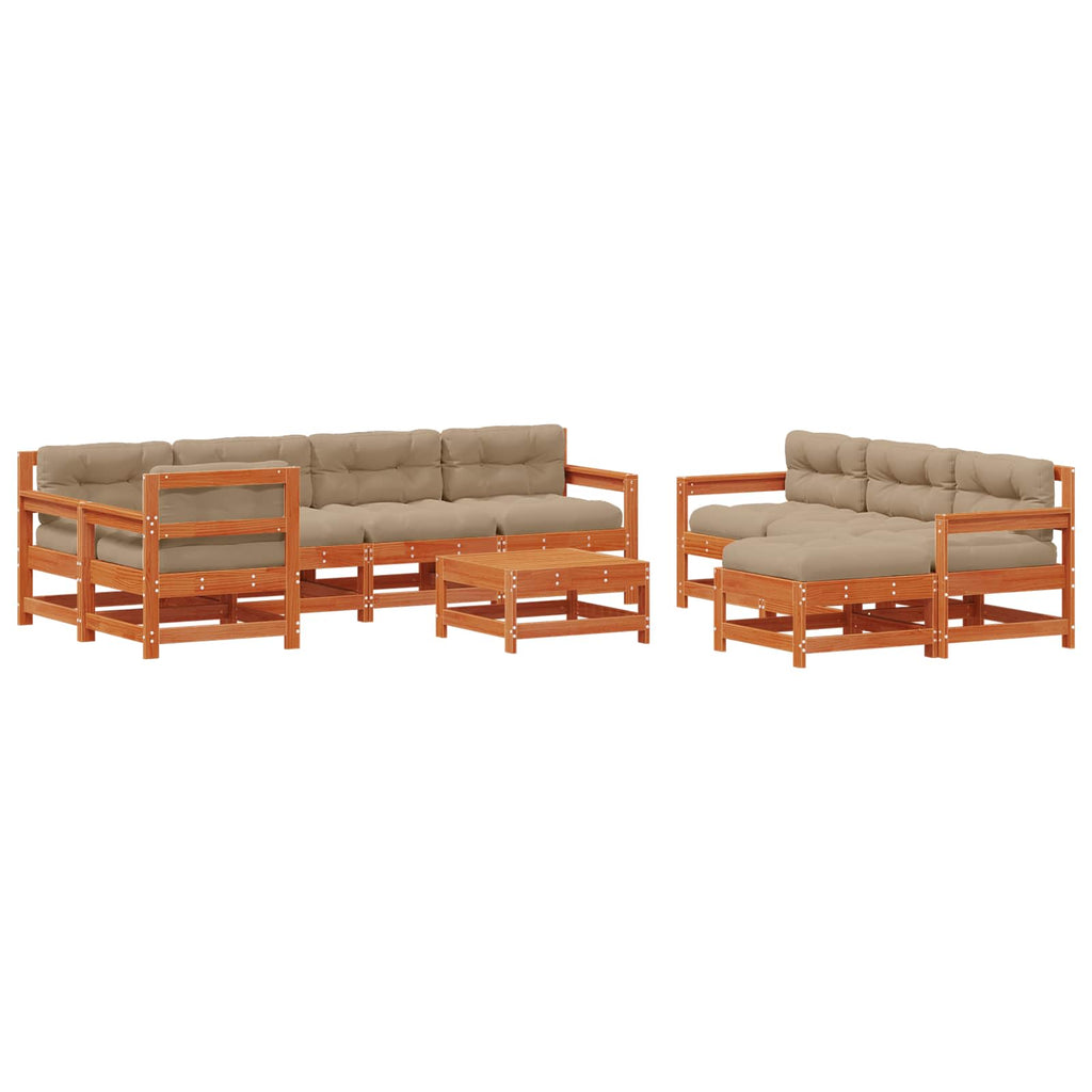 Conjunto de Sofás de Jardín 10 pcs Pino Marrón Encerado