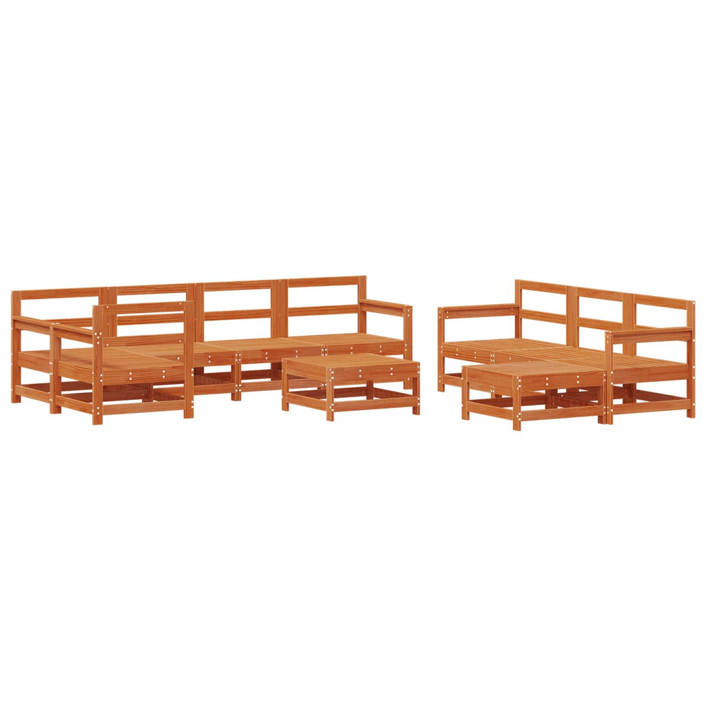 Conjunto de Sofás de Jardín 10 pcs Pino Marrón Encerado