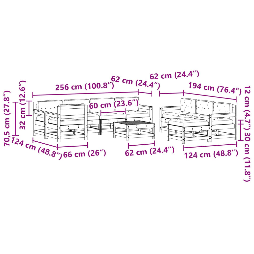 Conjunto de Sofás de Jardín 10 pcs Pino Marrón Encerado