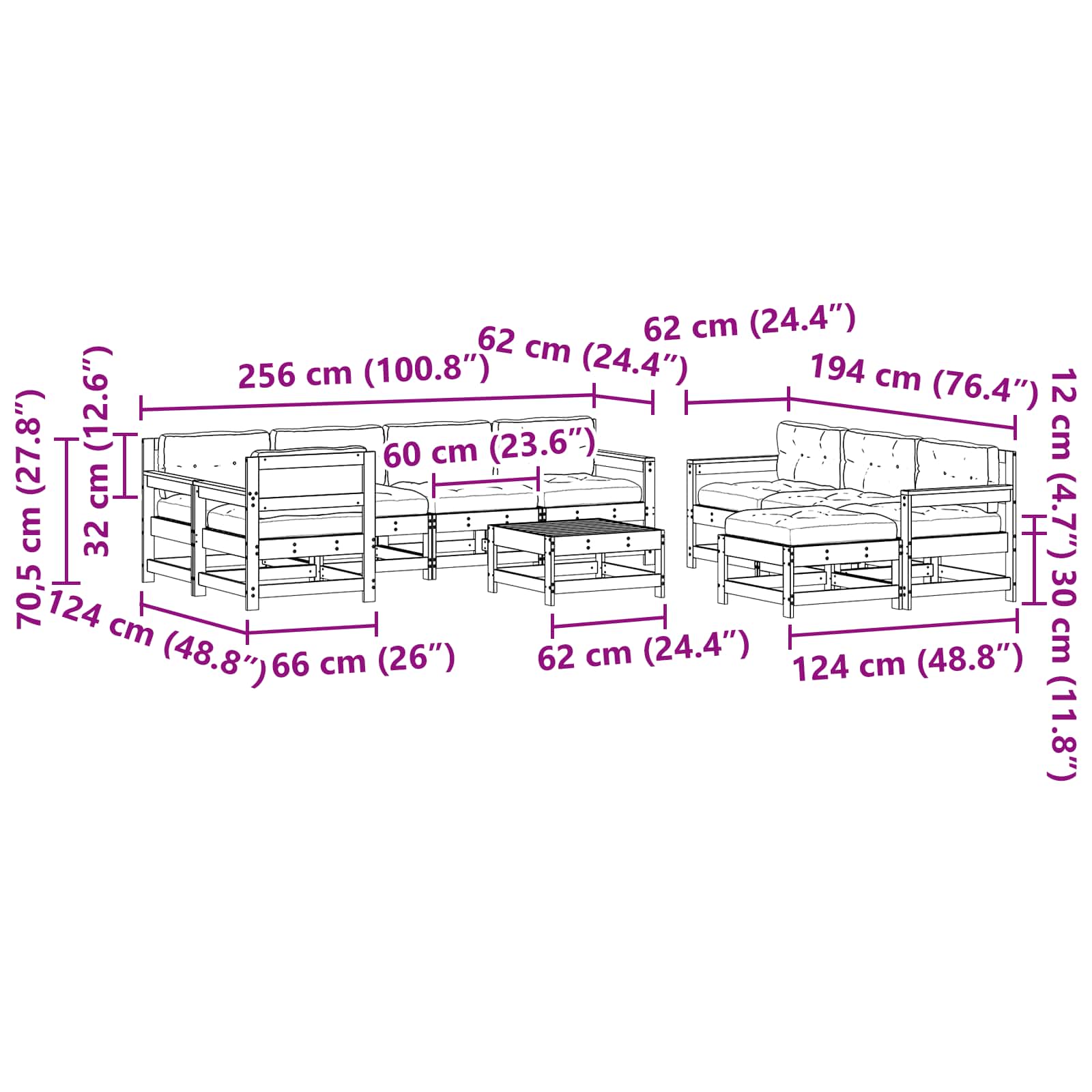 Conjunto de Sofás de Jardín 10 pcs Pino Marrón Encerado